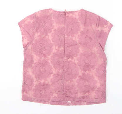 Autograph Girls Pink Floral Polyester Basic T-Shirt Size 6-7 Years Round Neck Zip