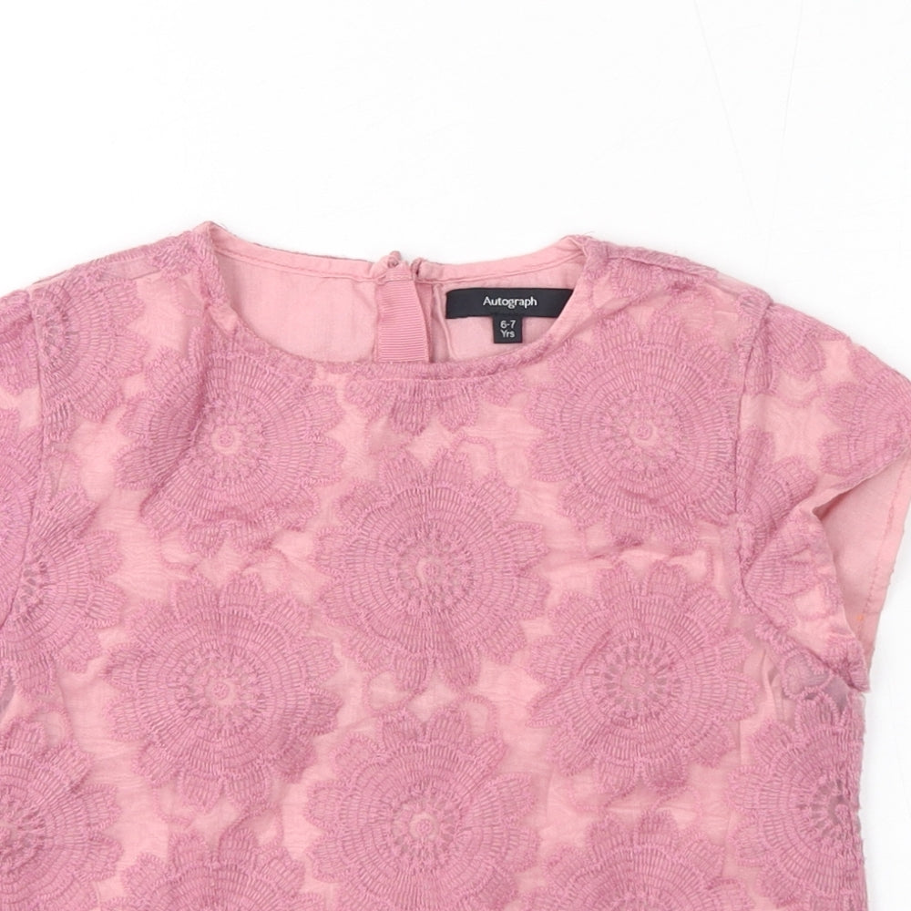 Autograph Girls Pink Floral Polyester Basic T-Shirt Size 6-7 Years Round Neck Zip