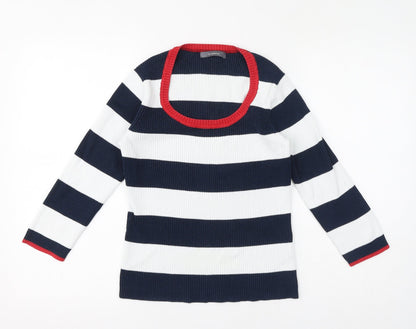 Liz Claiborne Womens White Striped Cotton Jersey T-Shirt Size S Round Neck