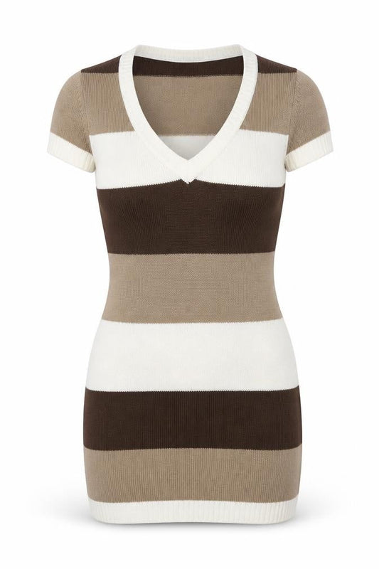 Terranova Womens Brown Striped Acrylic Bodycon Size S V-Neck Pullover