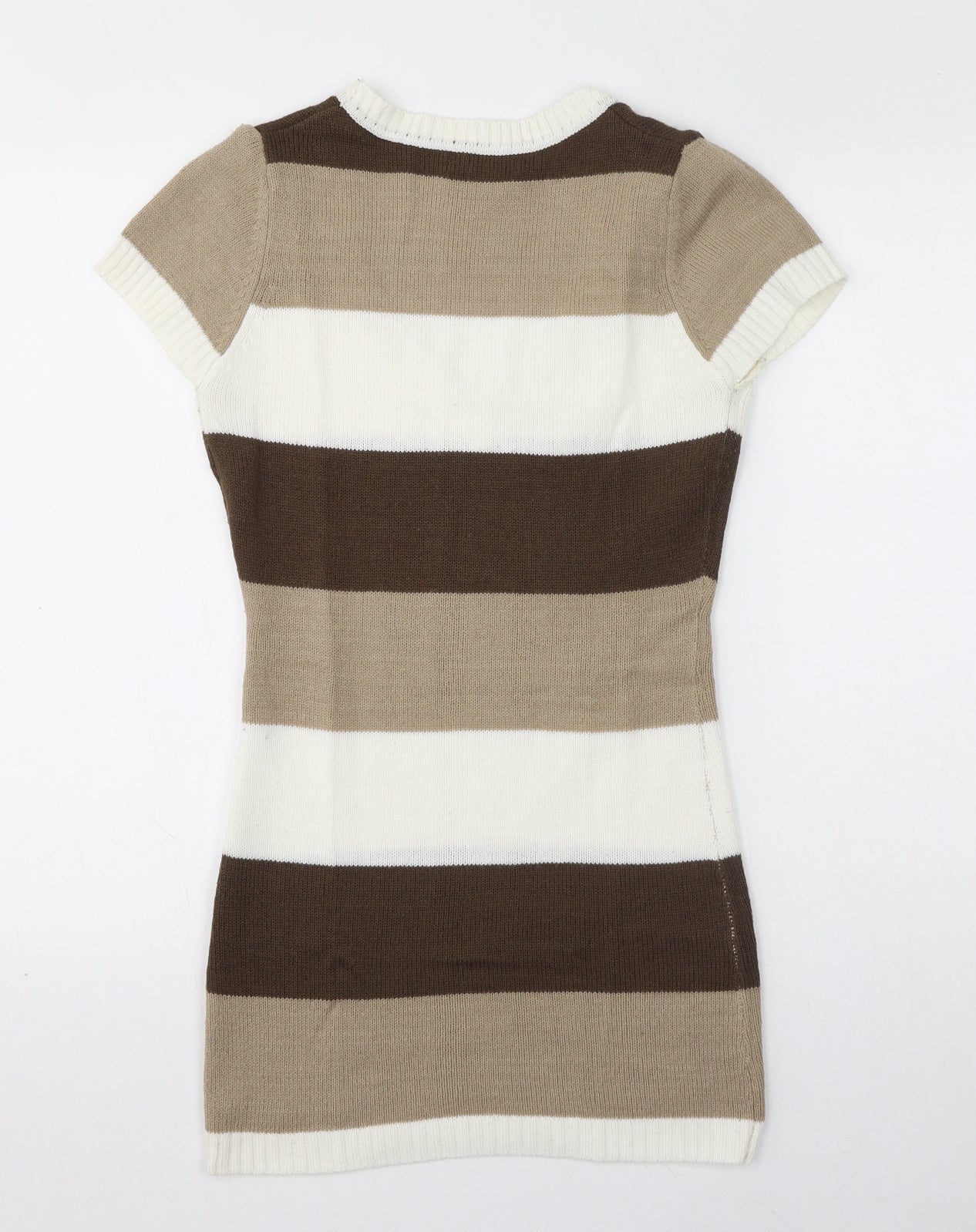 Terranova Womens Brown Striped Acrylic Bodycon Size S V-Neck Pullover