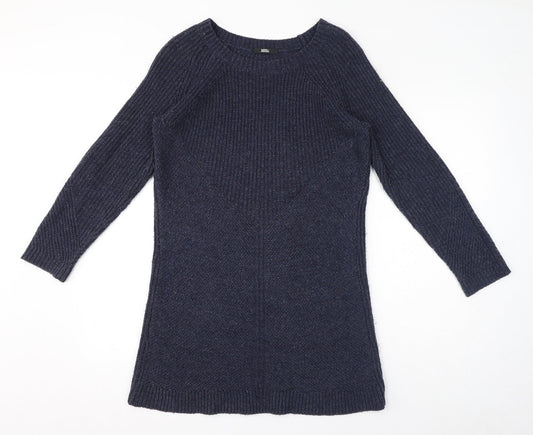 Marks and Spencer Womens Blue Acrylic Jumper Dress Size 14 Round Neck Pullover