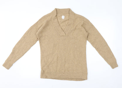 John Lewis Womens Brown V-Neck Nylon Pullover Jumper Size 10