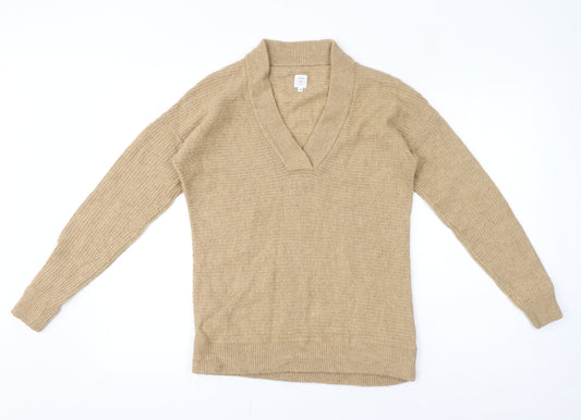 John Lewis Womens Brown V-Neck Nylon Pullover Jumper Size 10