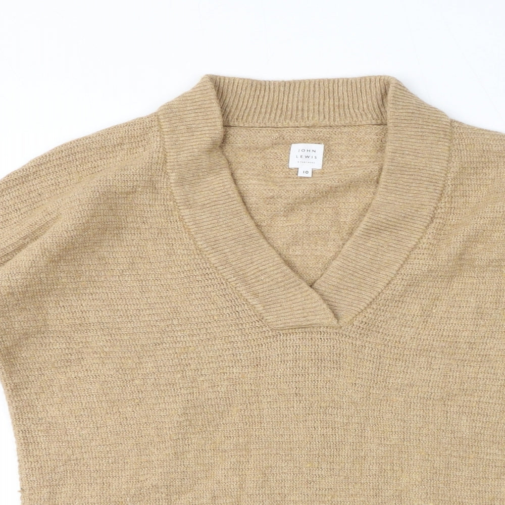 John Lewis Womens Brown V-Neck Nylon Pullover Jumper Size 10