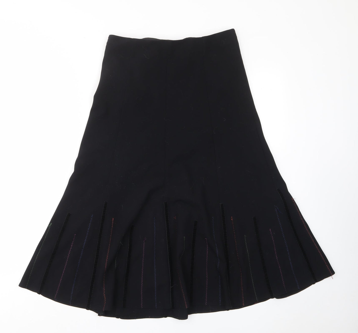 Marks and Spencer Womens Black Polyester A-Line Skirt Size 8 Zip - Layered, Embroided
