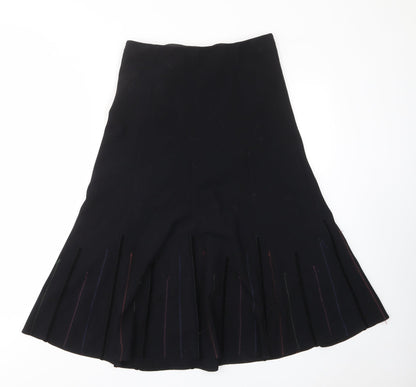 Marks and Spencer Womens Black Polyester A-Line Skirt Size 8 Zip - Layered, Embroided