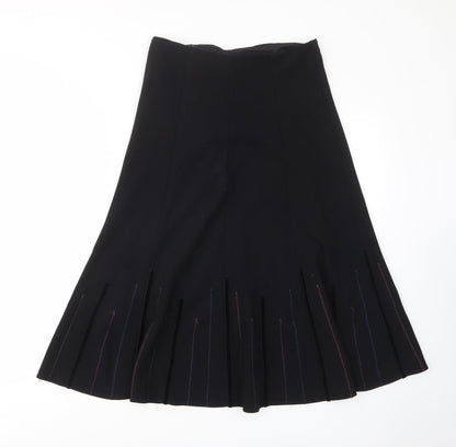 Marks and Spencer Womens Black Polyester A-Line Skirt Size 8 Zip - Layered, Embroided