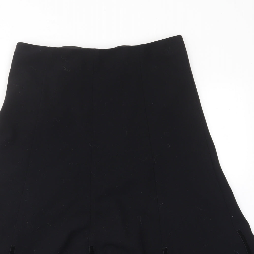 Marks and Spencer Womens Black Polyester A-Line Skirt Size 8 Zip - Layered, Embroided