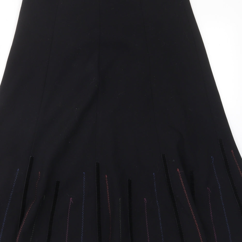 Marks and Spencer Womens Black Polyester A-Line Skirt Size 8 Zip - Layered, Embroided