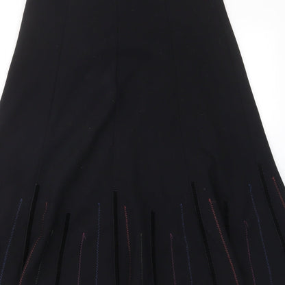 Marks and Spencer Womens Black Polyester A-Line Skirt Size 8 Zip - Layered, Embroided