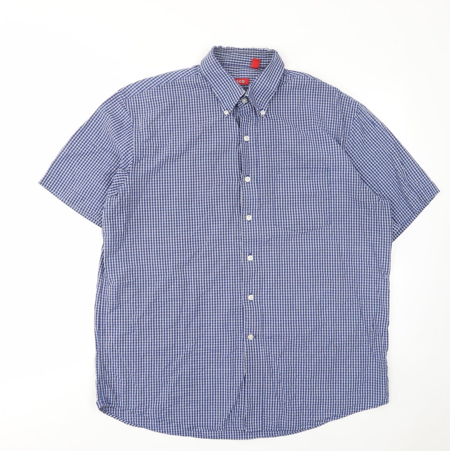 IZOD Mens Blue Plaid Cotton Button-Up Size L Collared Button - Pocket