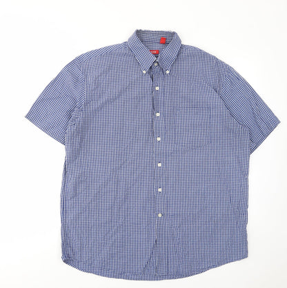 IZOD Mens Blue Plaid Cotton Button-Up Size L Collared Button - Pocket