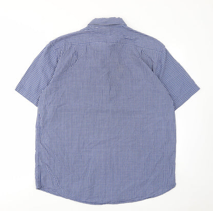 IZOD Mens Blue Plaid Cotton Button-Up Size L Collared Button - Pocket