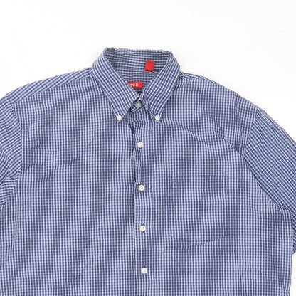IZOD Mens Blue Plaid Cotton Button-Up Size L Collared Button - Pocket