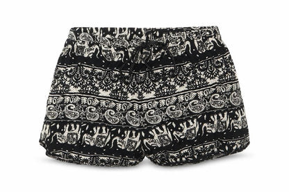 Front view of Missguided women’s black geometric viscose basic shorts, size UK 6, regular drawstring - elastic waist