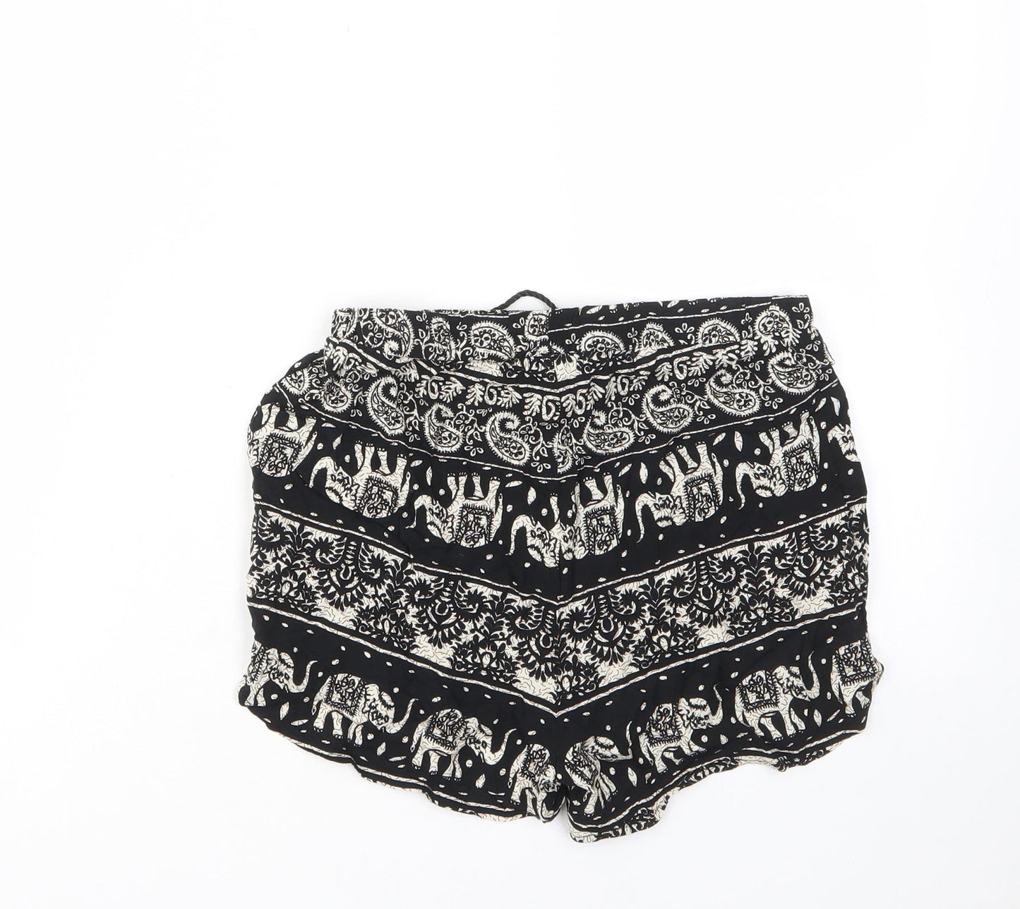 Missguided Womens Black Geometric Viscose Basic Shorts Size 6 Regular Drawstring - Elastic waist