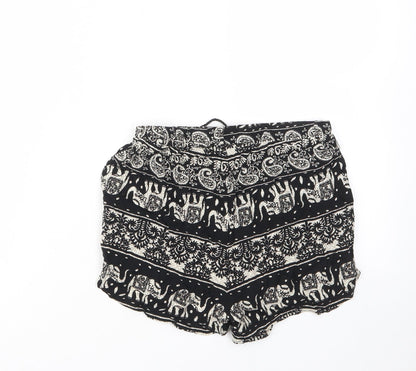 Missguided Womens Black Geometric Viscose Basic Shorts Size 6 Regular Drawstring - Elastic waist