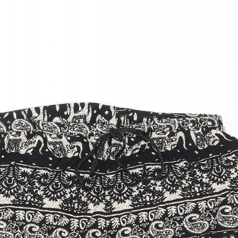 Missguided Womens Black Geometric Viscose Basic Shorts Size 6 Regular Drawstring - Elastic waist