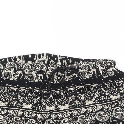 Missguided Womens Black Geometric Viscose Basic Shorts Size 6 Regular Drawstring - Elastic waist