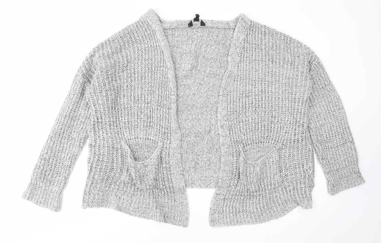 New Look Girls Grey V-Neck Acrylic Cardigan Jumper Size 13-14 Years Pullover - Open, Pockets