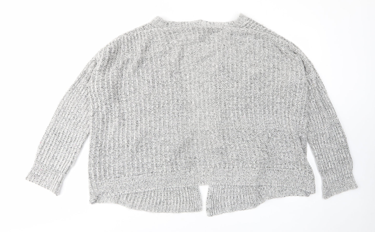 New Look Girls Grey V-Neck Acrylic Cardigan Jumper Size 13-14 Years Pullover - Open, Pockets