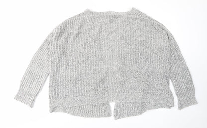 New Look Girls Grey V-Neck Acrylic Cardigan Jumper Size 13-14 Years Pullover - Open, Pockets