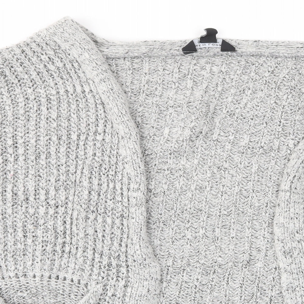 New Look Girls Grey V-Neck Acrylic Cardigan Jumper Size 13-14 Years Pullover - Open, Pockets