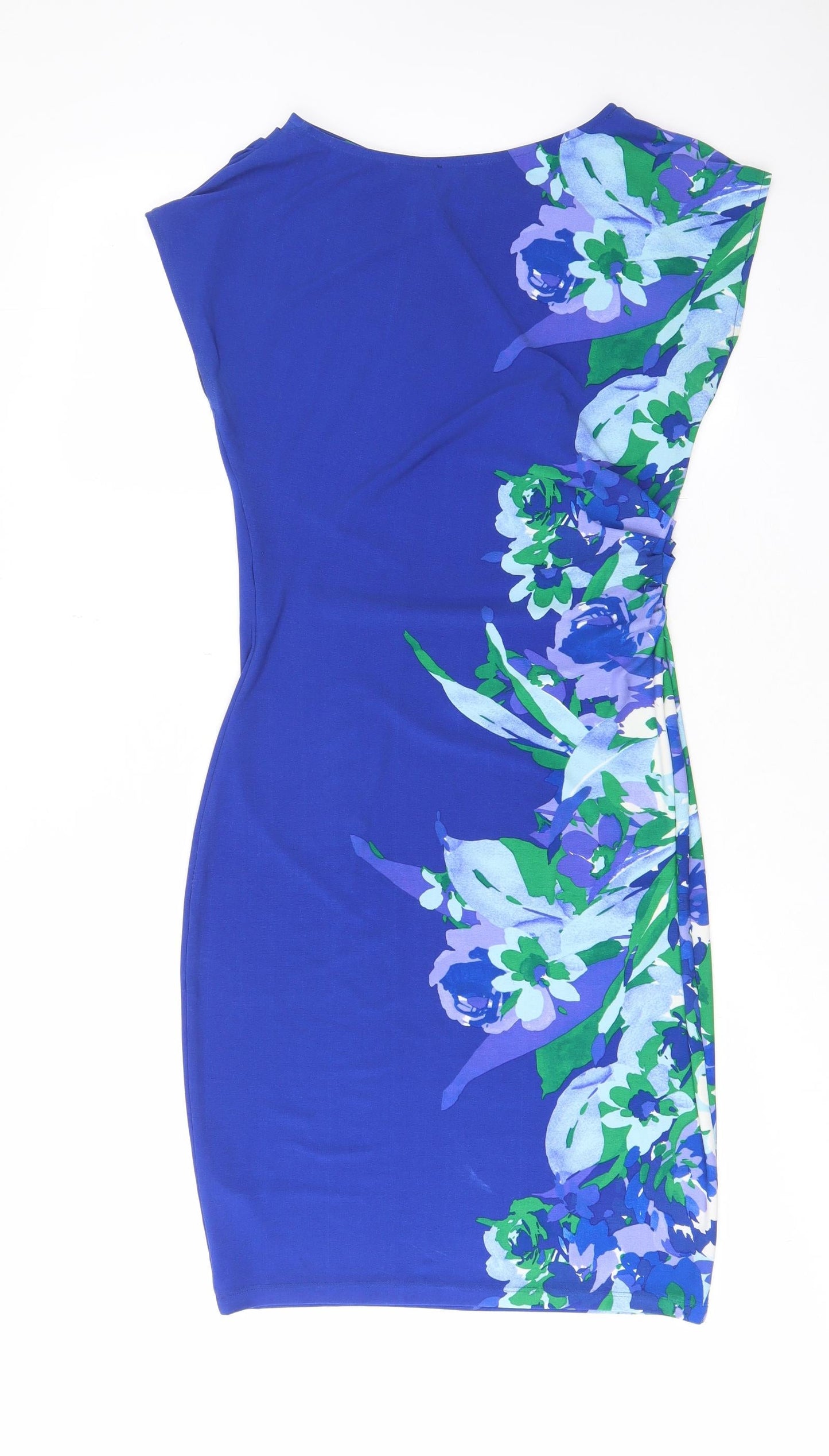 M&Co Womens Blue Floral Polyester Bodycon Size 8 Boat Neck Pullover
