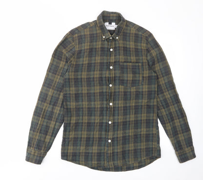 Topman Mens Green Plaid Cotton Button-Up Size S Collared Button - Pocket