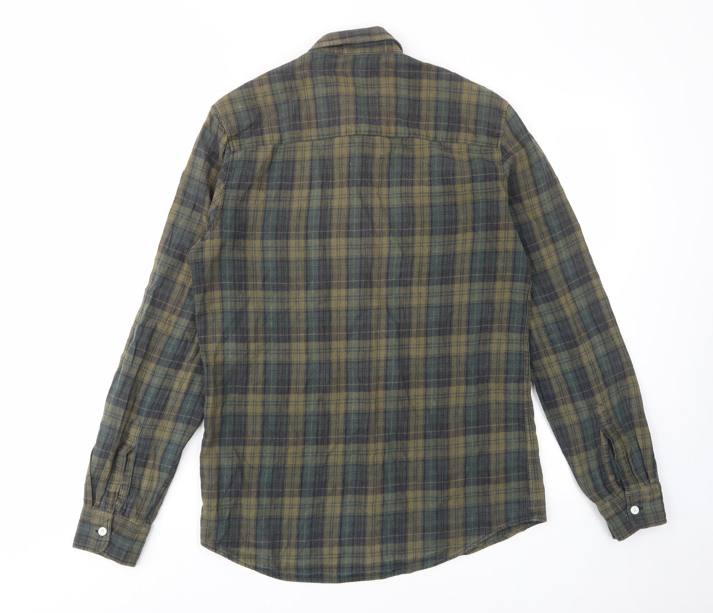 Topman Mens Green Plaid Cotton Button-Up Size S Collared Button - Pocket