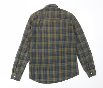 Topman Mens Green Plaid Cotton Button-Up Size S Collared Button - Pocket