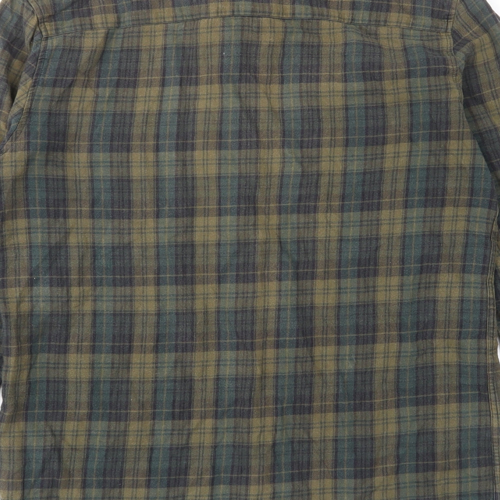 Topman Mens Green Plaid Cotton Button-Up Size S Collared Button - Pocket