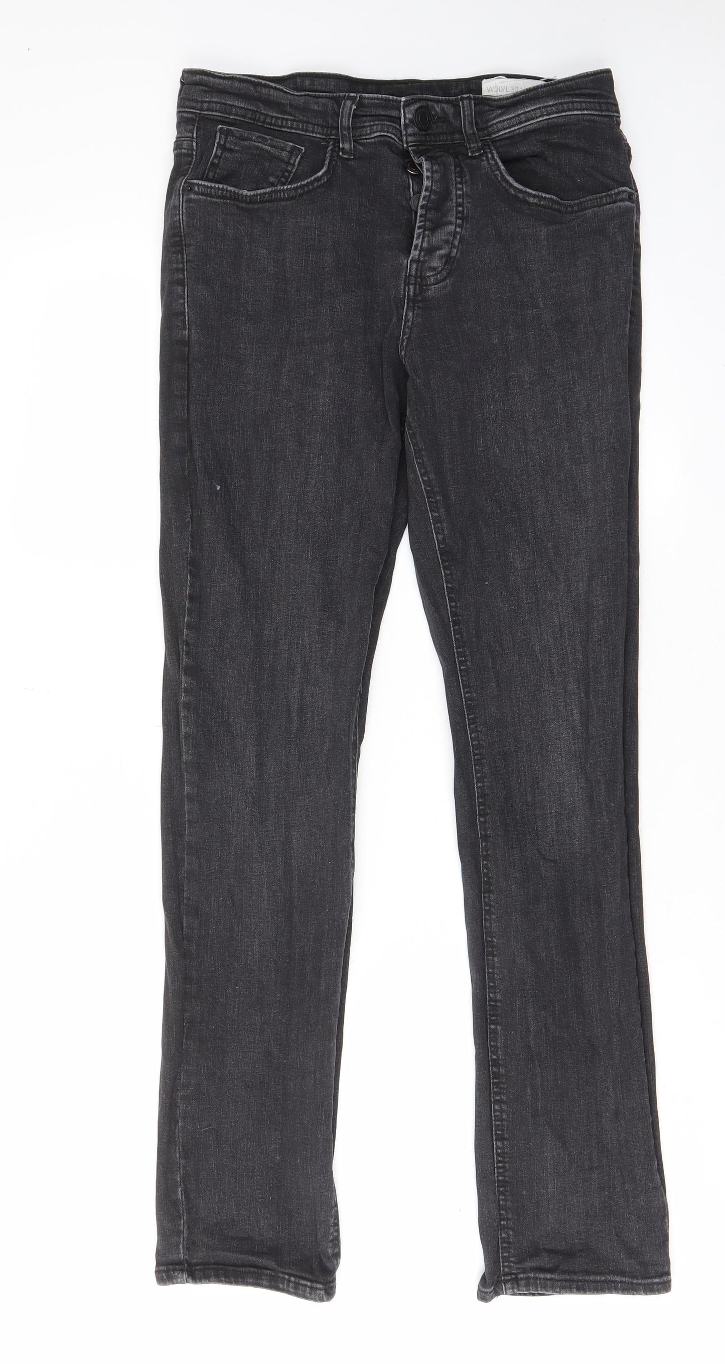 Denim & Co. Mens Grey Cotton Straight Jeans Size 30 in L30 in Regular Button - Pockets, Belt Loops