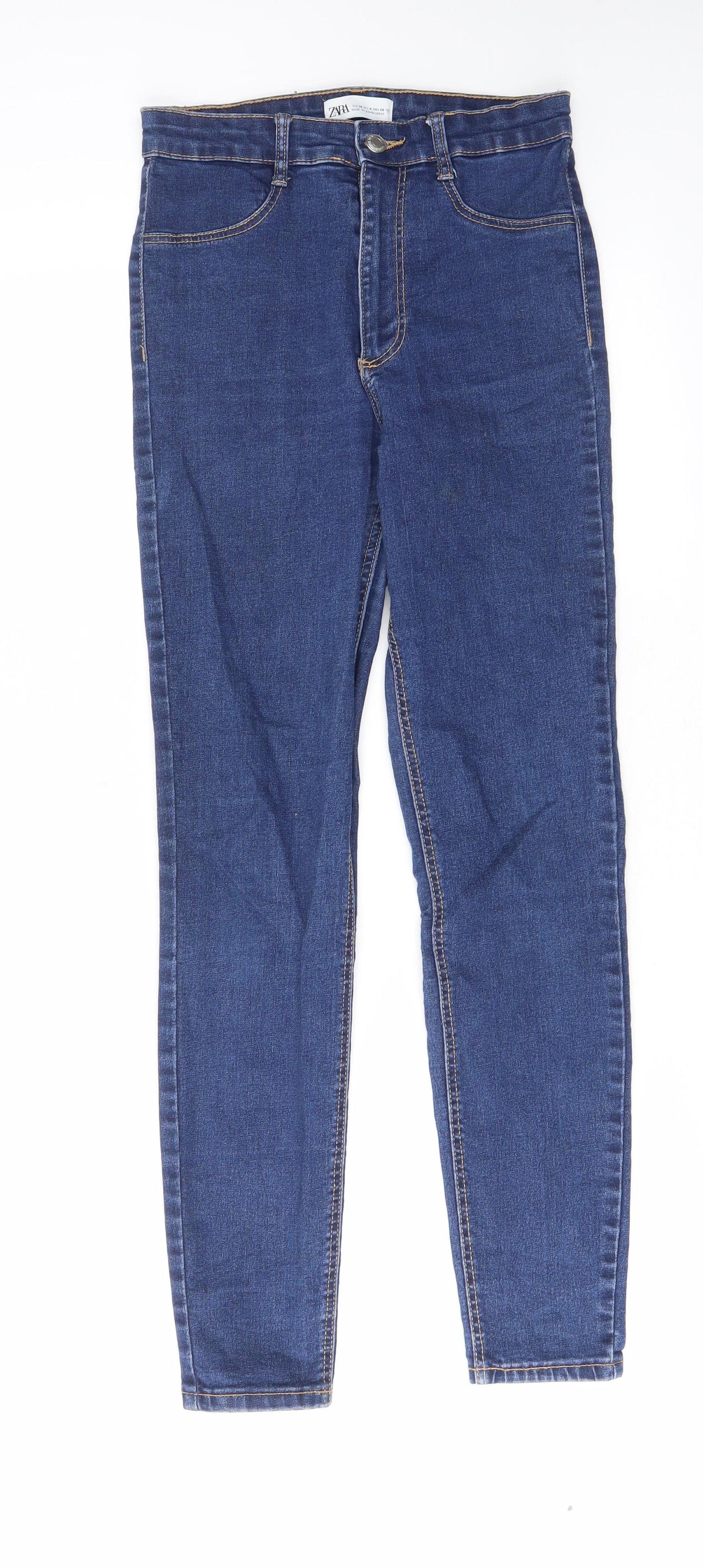 Zara Womens Blue Cotton Skinny Jeans Size 8 L27 in Regular Zip - Pockets, Belt Loops