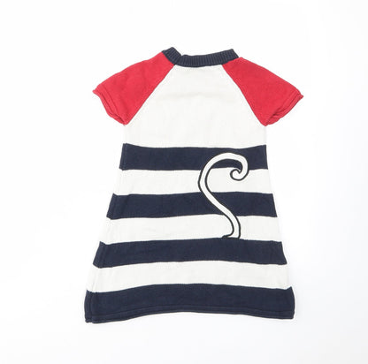 Bapster Girls Multicoloured Striped Cotton A-Line Size 3 Years Crew Neck Pullover - Cat, Embroided