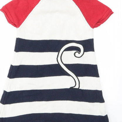 Bapster Girls Multicoloured Striped Cotton A-Line Size 3 Years Crew Neck Pullover - Cat, Embroided