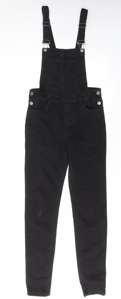 Denim & Co. Womens Black Cotton Dungaree One-Piece Size 6 L29 in Button - Pockets, Belt Loops, Buckle