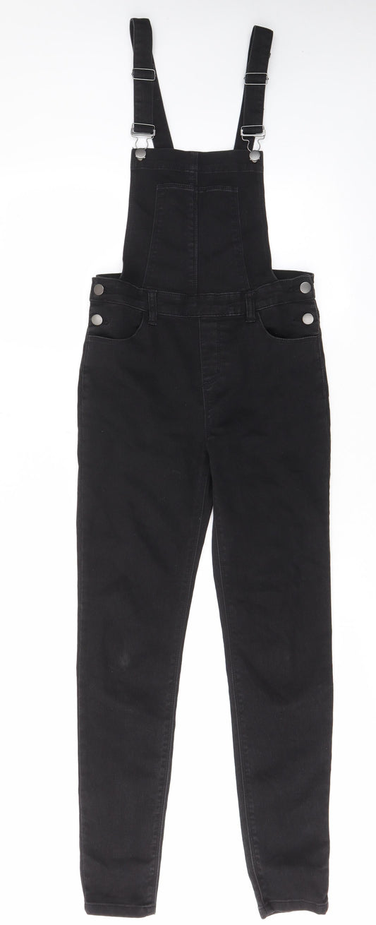 Denim & Co. Womens Black Cotton Dungaree One-Piece Size 6 L29 in Button - Pockets, Belt Loops, Buckle