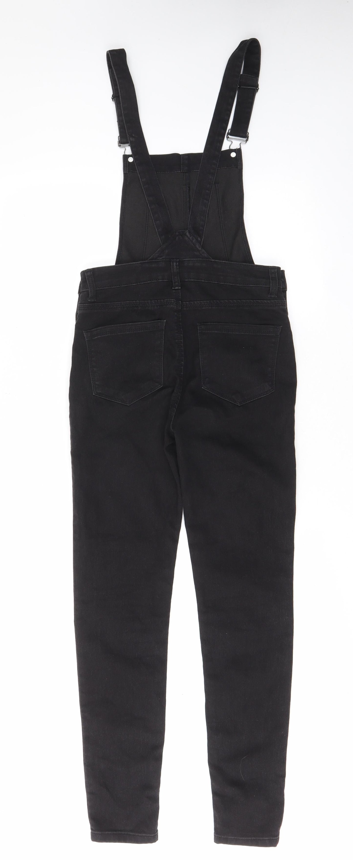 Denim & Co. Womens Black Cotton Dungaree One-Piece Size 6 L29 in Button - Pockets, Belt Loops, Buckle