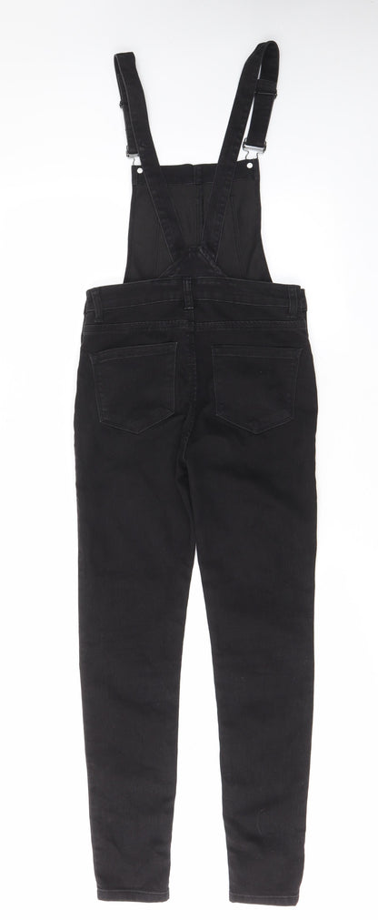 Denim & Co. Womens Black Cotton Dungaree One-Piece Size 6 L29 in Button - Pockets, Belt Loops, Buckle