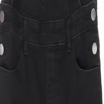 Denim & Co. Womens Black Cotton Dungaree One-Piece Size 6 L29 in Button - Pockets, Belt Loops, Buckle