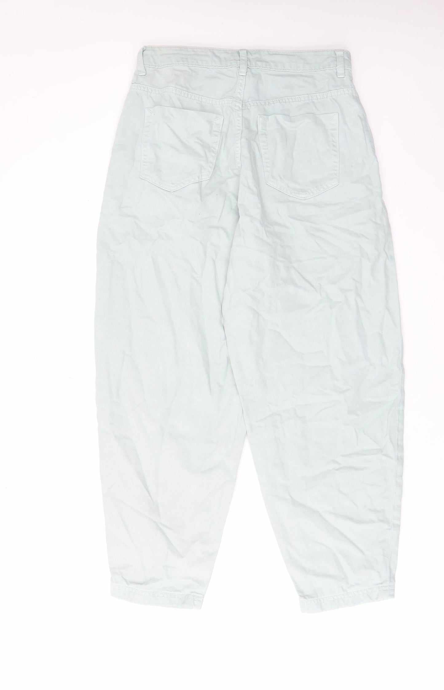 Zara Womens Green Cotton Mom Jeans Size 10 L26 in Regular Zip - Pockets, Belt Loops, Pleated