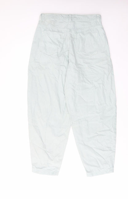 Zara Womens Green Cotton Mom Jeans Size 10 L26 in Regular Zip - Pockets, Belt Loops, Pleated