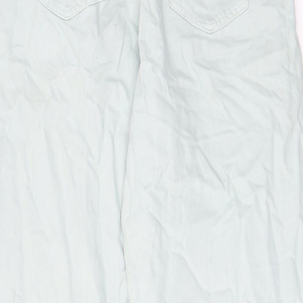 Zara Womens Green Cotton Mom Jeans Size 10 L26 in Regular Zip - Pockets, Belt Loops, Pleated