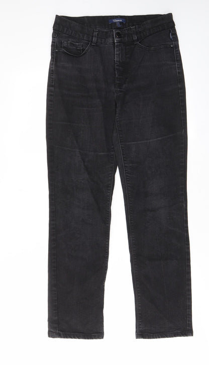 Atelier Gardeur Womens Black Cotton Straight Jeans Size 10 L28 in Regular Zip - Pockets, Belt Loops