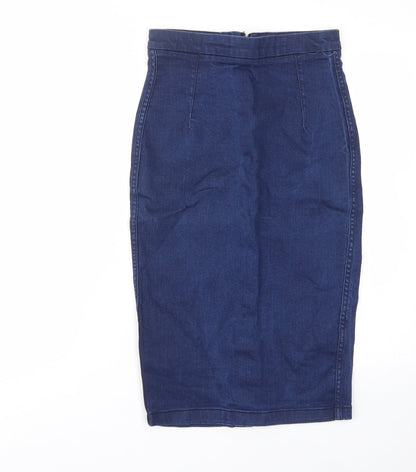 Zara Womens Blue Cotton Straight & Pencil Skirt Size XS Zip