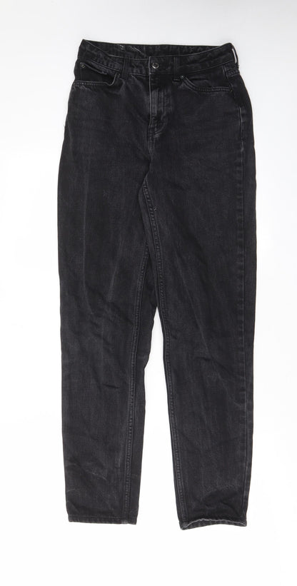 Topshop Womens Black Cotton Straight Jeans Size 26 in L34 in Regular Zip - Pockets, Belt Loops, Animal print pockets
