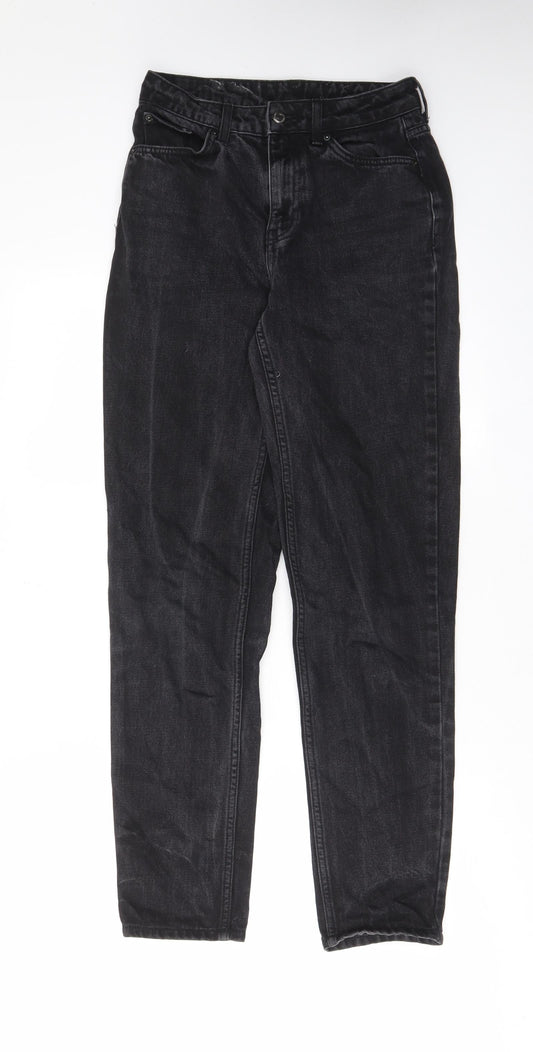 Topshop Womens Black Cotton Straight Jeans Size 26 in L34 in Regular Zip - Pockets, Belt Loops, Animal print pockets