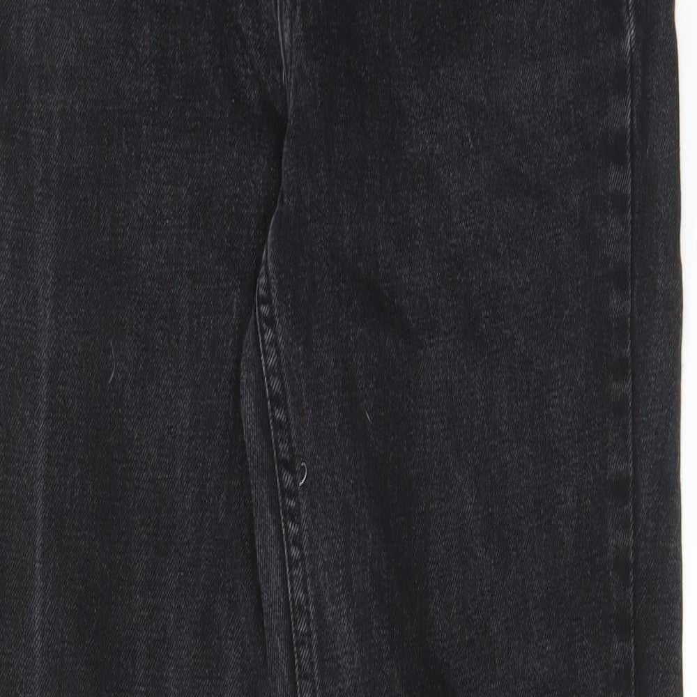 Topshop Womens Black Cotton Straight Jeans Size 26 in L34 in Regular Zip - Pockets, Belt Loops, Animal print pockets